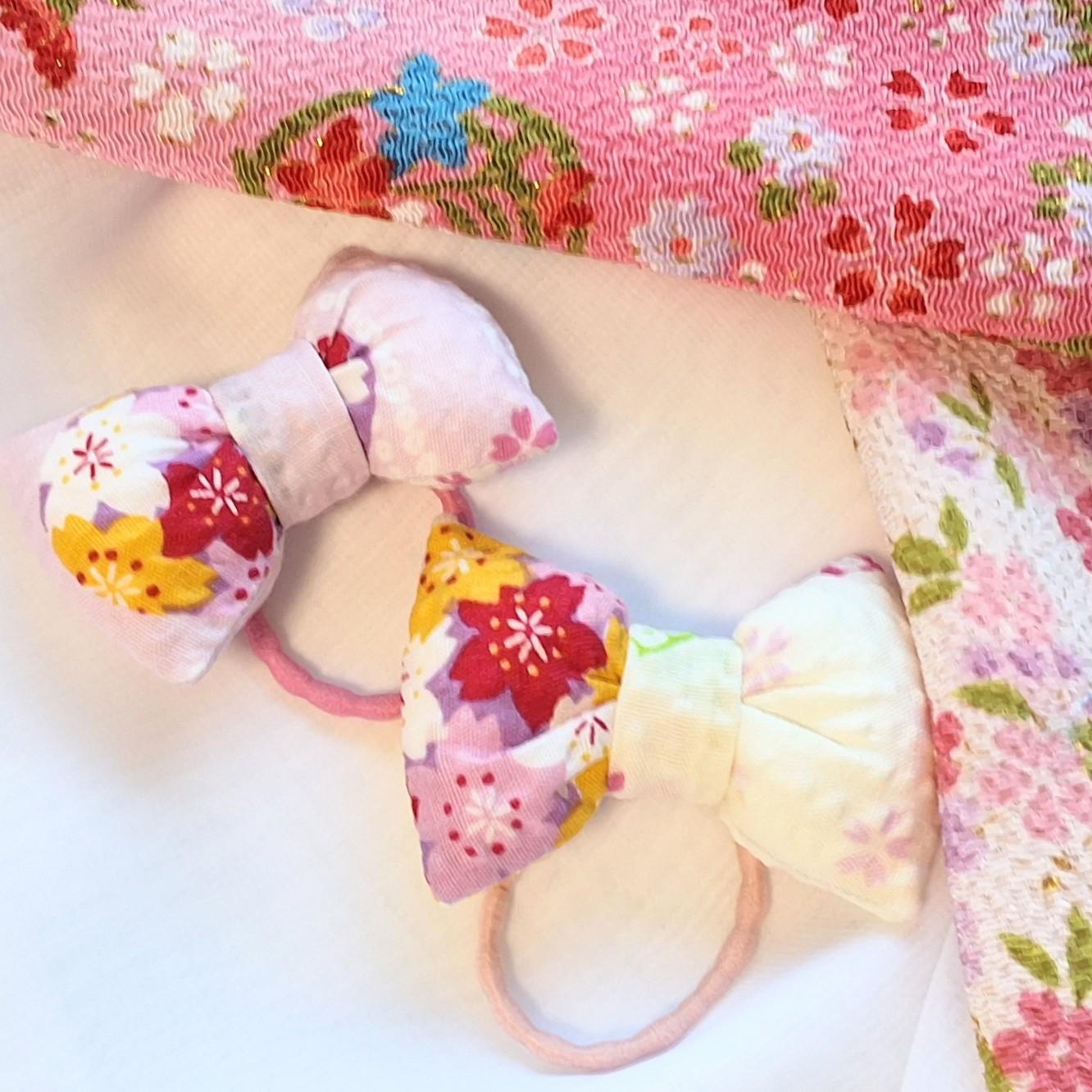☆浴衣や甚平さんにも☆　ベビー＆キッズのぷくぷくリボンヘアゴム1枚目の画像